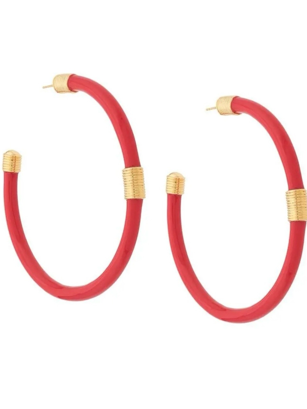 Aurélie Bidermann Red Hoop Katt Earrings with Gold Detailing - Women Jewelry